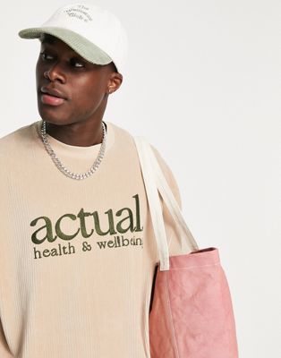 Homme Actual - T-shirt oversize en velours côtelé avec logo Health and wellbeing - Beige