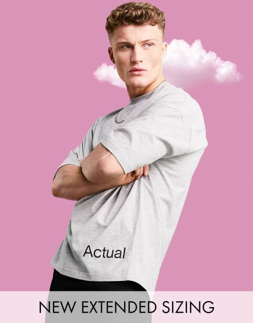 ASOS Actual - T-shirt oversize in grigio mélange con logo stampato