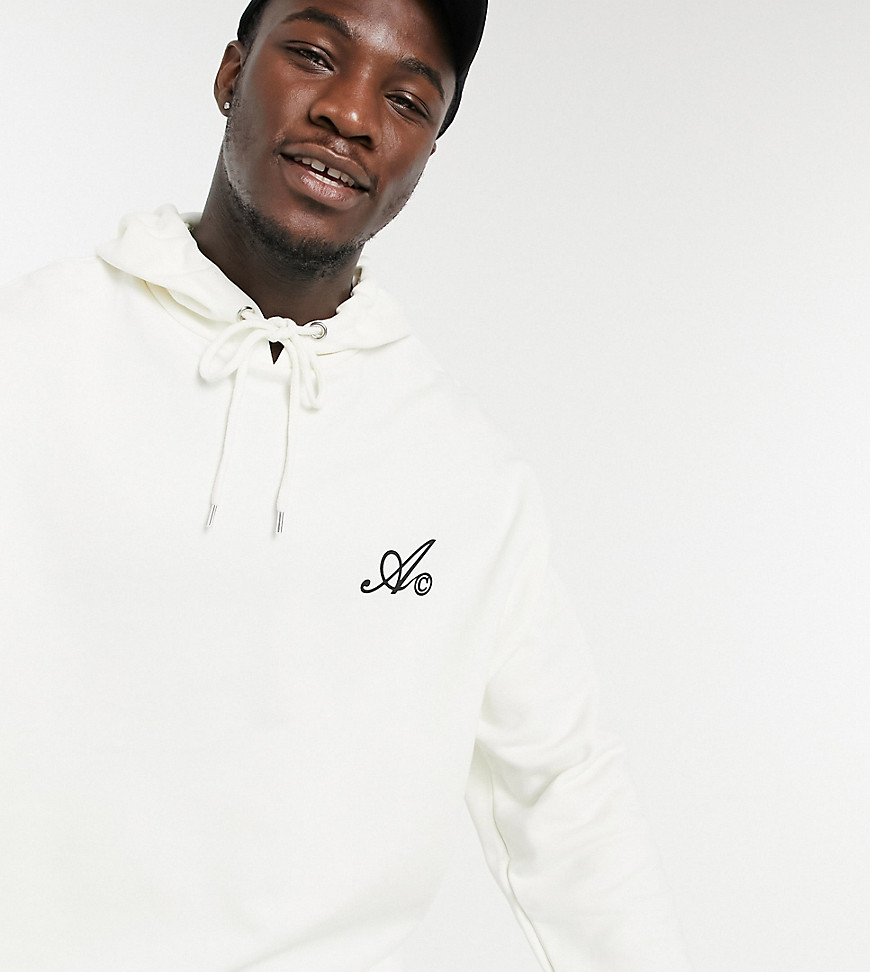 Asos Actual Tall Oversized Hoodie With Script Print In Soft Gray-grey