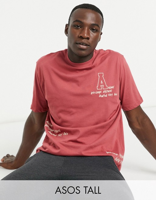 ASOS Actual Tall relaxed t-shirt with all over logo embroidery