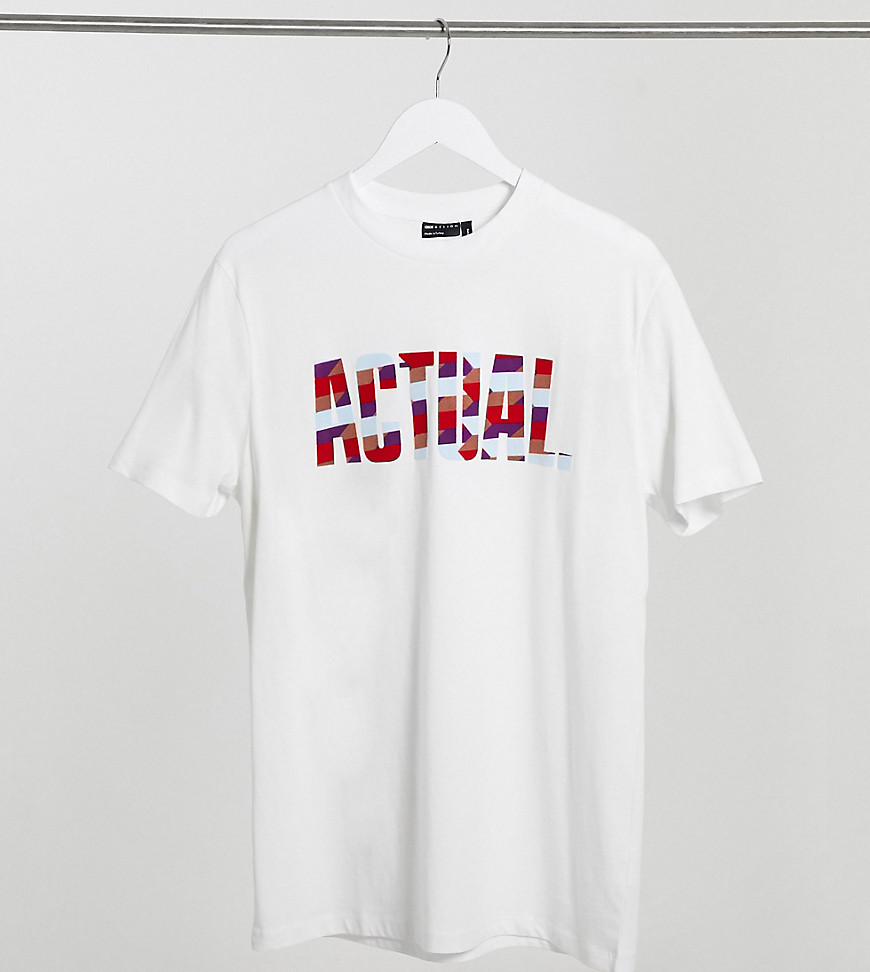 ASOS Actual – Tall – T-shirt med logga i färgad velour-Vit