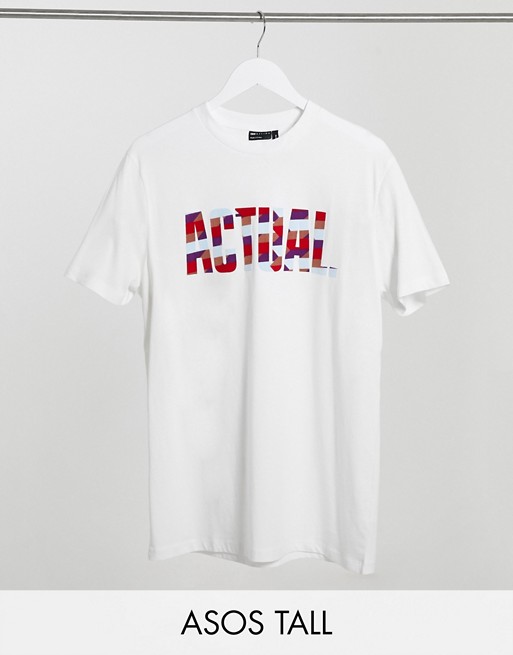 ASOS Actual Tall t-shirt with logo in coloured flock print