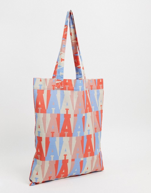 ASOS Actual tote bag with pastel all over branding in organic cotton