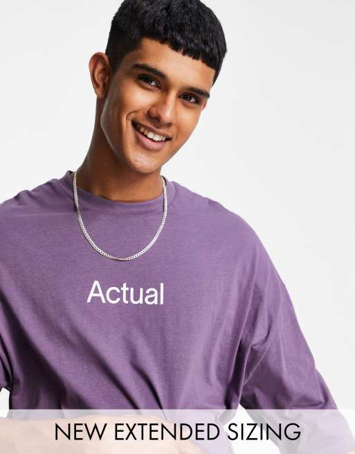 ASOS Actual – Vintagelila t-shirt i oversize med tryckt logga