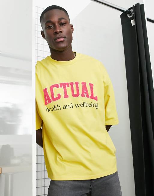 ASOS Actual – Żółty T-shirt oversize z napisem „Health and Wellbeing”