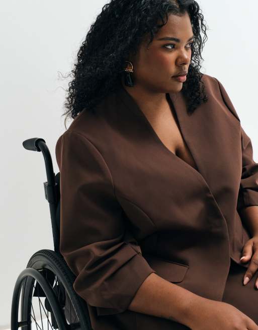 ASOS ADAPTIVE Curve blazer sans col en chocolat, 3 de 11