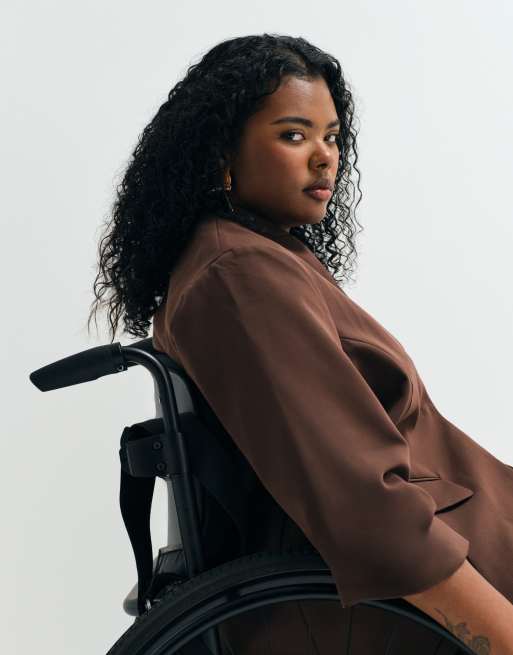 ASOS ADAPTIVE Curve collarless blazer in chocolate, 4 of 11