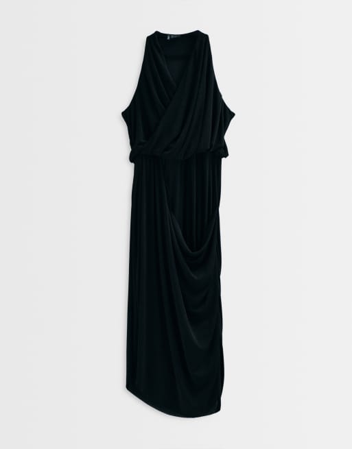 ASOS ADAPTIVE Curve drape wrap slinky jersey dress in black, 6 of 9