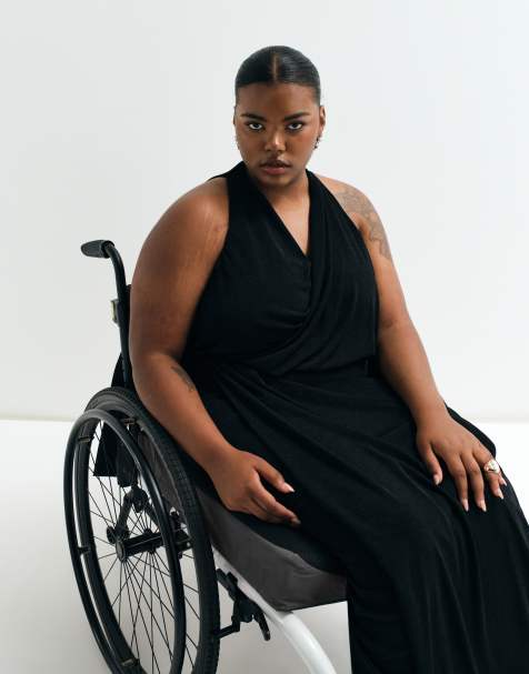 ASOS ADAPTIVE Curve draperad omlottklänning i svart jersey - view 1