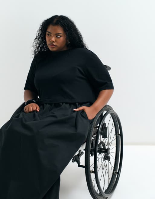 ASOS ADAPTIVE Curve jersey hybrid T-shirt midi dress in black, 3 of 9