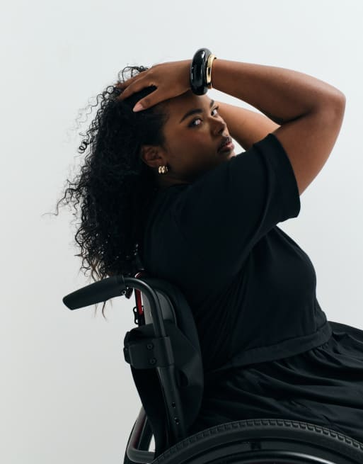 ASOS ADAPTIVE Curve jersey hybrid T-shirt midi dress in black, 5 of 9