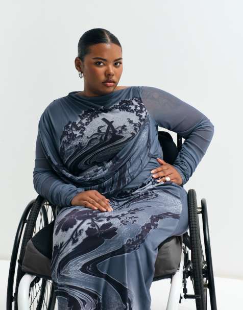 ASOS ADAPTIVE Curve maxiklänning i mesh med drapering och placerat tryck - view 1