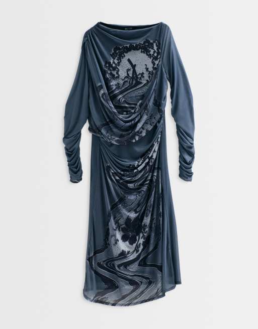 ASOS ADAPTIVE Curve robe longue en tulle drapé à imprimé placé, 5 de 9