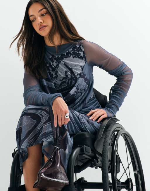 ASOS ADAPTIVE drape mesh maxi dress in placement print, 5 of 10