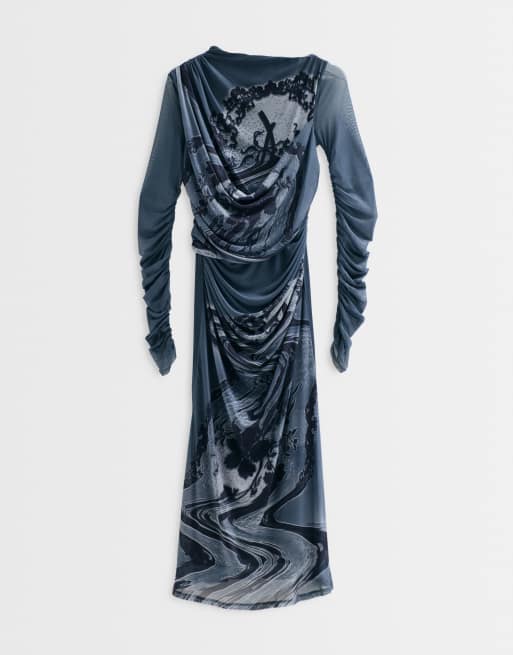 ASOS ADAPTIVE drape mesh maxi dress in placement print, 8 of 10