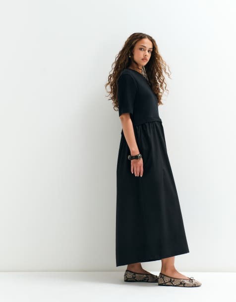 ASOS ADAPTIVE jersey hybrid T-shirt midi dress in black - view 1