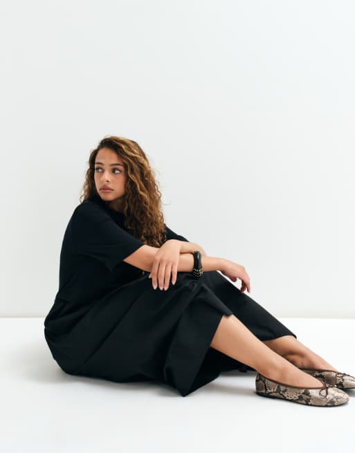 ASOS ADAPTIVE jersey hybrid T-shirt midi dress in black, 3 of 9