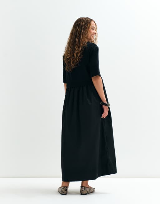 ASOS ADAPTIVE jersey hybrid T-shirt midi dress in black, 4 of 9