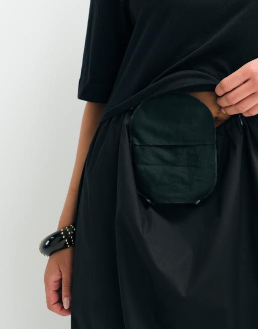 ASOS ADAPTIVE jersey hybrid T-shirt midi-kjole i sort, 2 af 9