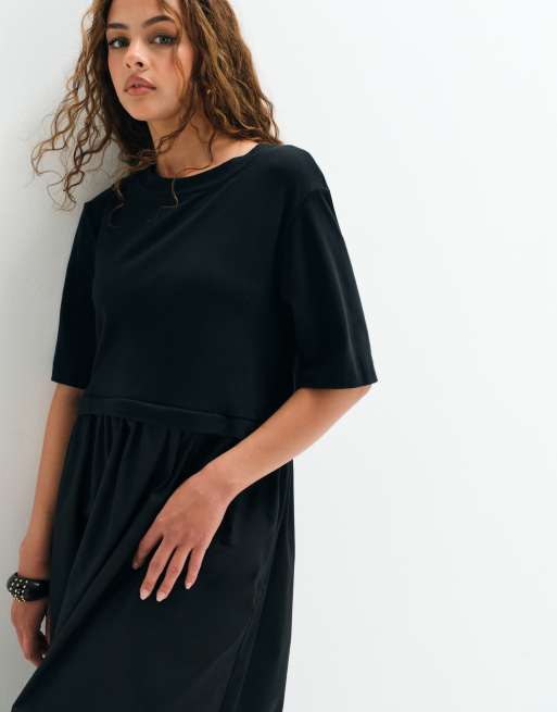 ASOS ADAPTIVE jersey hybrid T-shirt midi-kjole i sort, 6 af 9