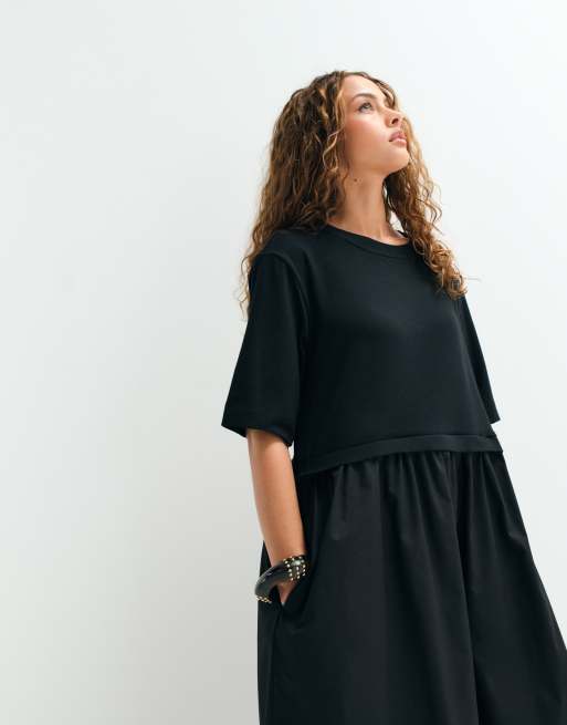 ASOS ADAPTIVE Jersey-Hybrid-T-Shirt-Midikleid in Schwarz, 5 von 9
