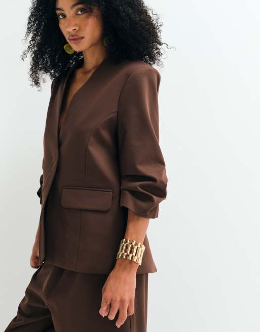ASOS ADAPTIVE marynarka bez kołnierza w kolorze czekoladowym, 6 z 10