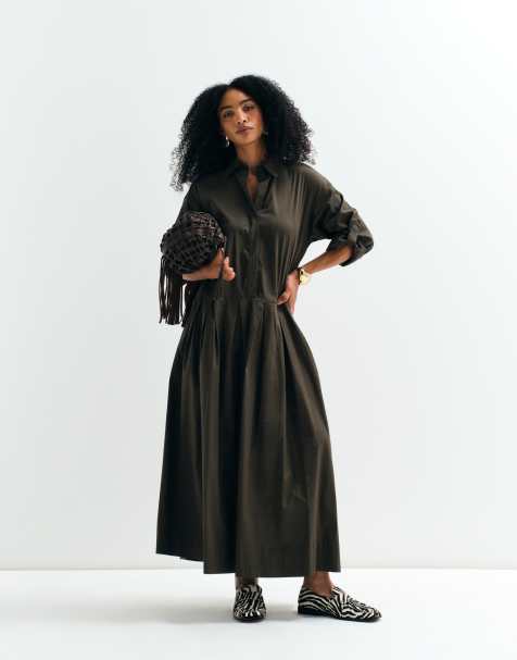 ASOS ADAPTIVE midi shirt dress with magnetic poppers in green - view 1