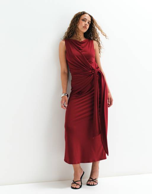 ASOS ADAPTIVE tie front jersey dress in burgundy, 4 of 10