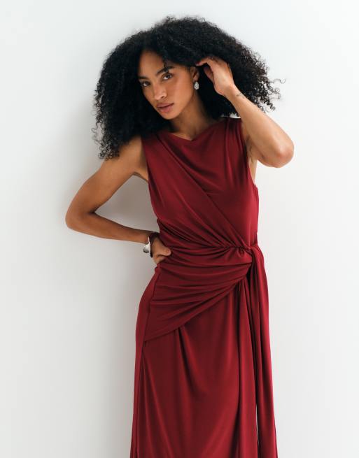 ASOS ADAPTIVE tie front jersey dress in burgundy, 6 of 10