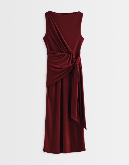 ASOS ADAPTIVE tie front jersey dress in burgundy, 8 of 10
