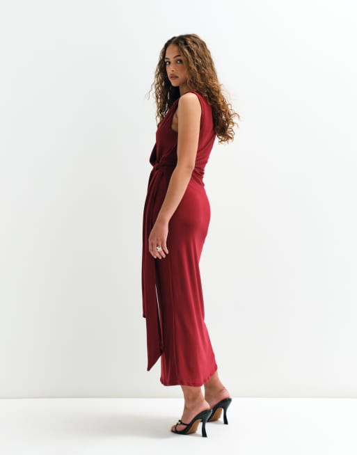ASOS ADAPTIVE - vestido de punto con lazo delantero en burdeos, 3 de 10