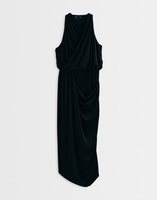 ASOS ADAPTIVE - vestido de punto fluido cruzado con drapeado en negro, 7 de 9