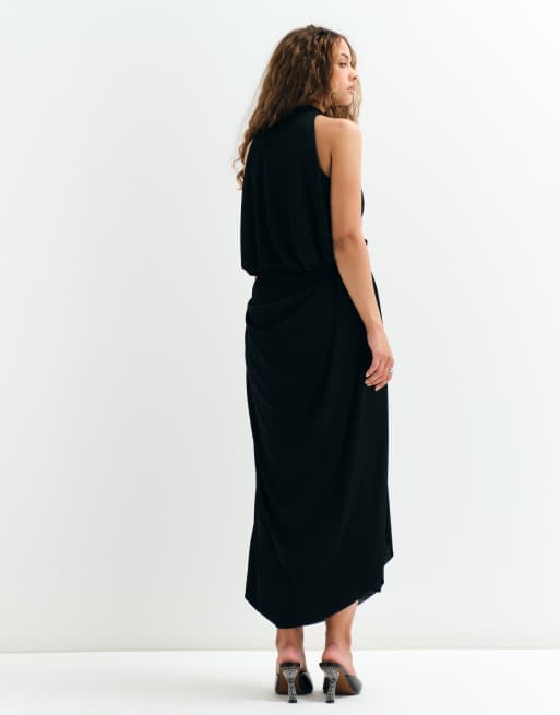 ASOS ADAPTIVE vestito in jersey fluido nero con drappeggio e chiusura avvolgente, 3 di 9