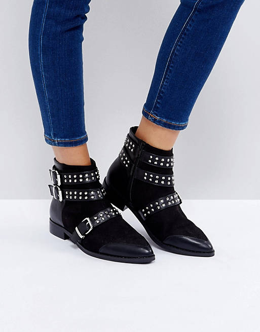 ASOS AINSLEY Studded Buckle Ankle Boots