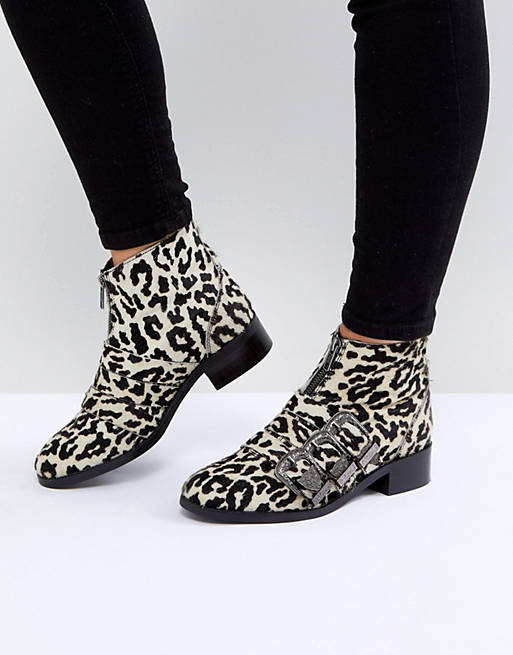 ASOS ALL FOR IT Leather Buckle Ankle Boots