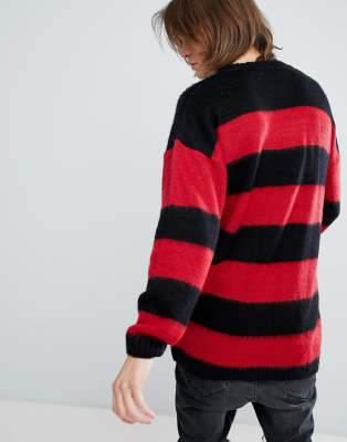 red and black striped sweater