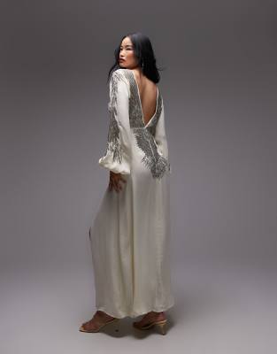 ASOS ARCHIVE blouson mid dress with wing embellished back in buttermilk-Yellow