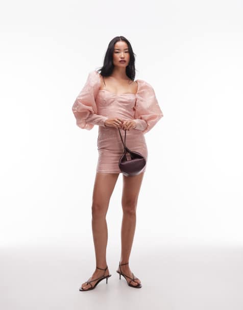 ASOS ARCHIVE – Dimrosa miniklänning med puffärmar och manschetter - view 1