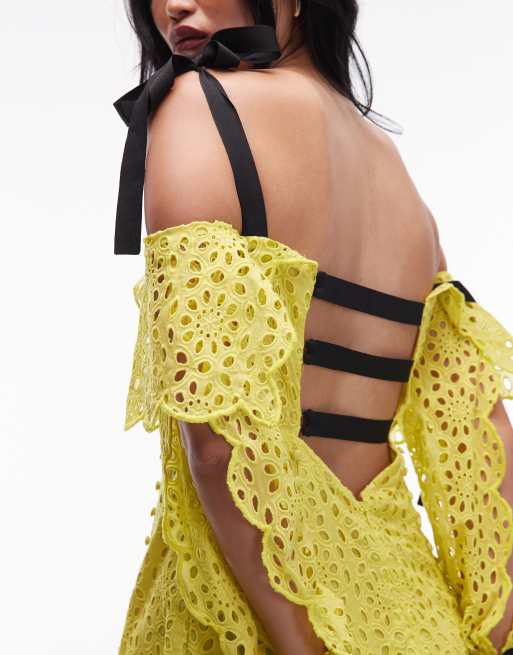ASOS ARCHIVE – Limegrön midiklänning med blommigt broderi och grosgrain-axelband, 4 av 4