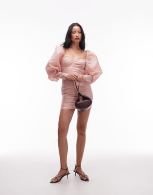 ASOS ARCHIVE - Robe courte avec manches bouffantes et poignets resserrés - Rose sombre 34