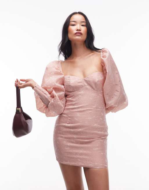 ASOS ARCHIVE - Robe courte avec manches bouffantes et poignets resserrés - Rose sombre, 4 de 4