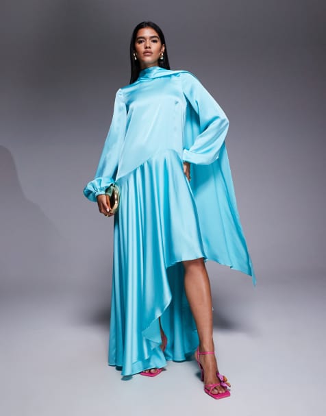ASOS ARCHIVE - Robe longue satinée avec taille basse et détail foulard - Turquoise - view 1