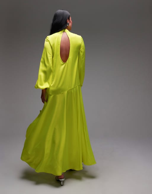 green emerald velvet dress Rent Asos Design Cotton Cut Out Pleat Detail Midi Dress With Belt In Lime  Green