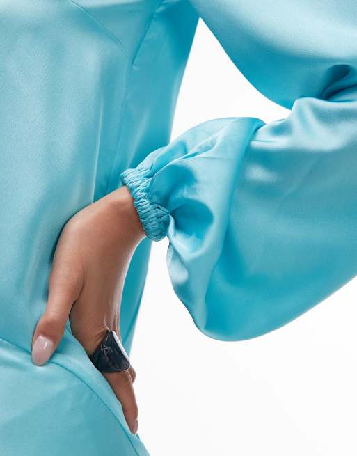 ASOS ARCHIVE satin maxi dress with dropped waist and scarf detail in turquoise