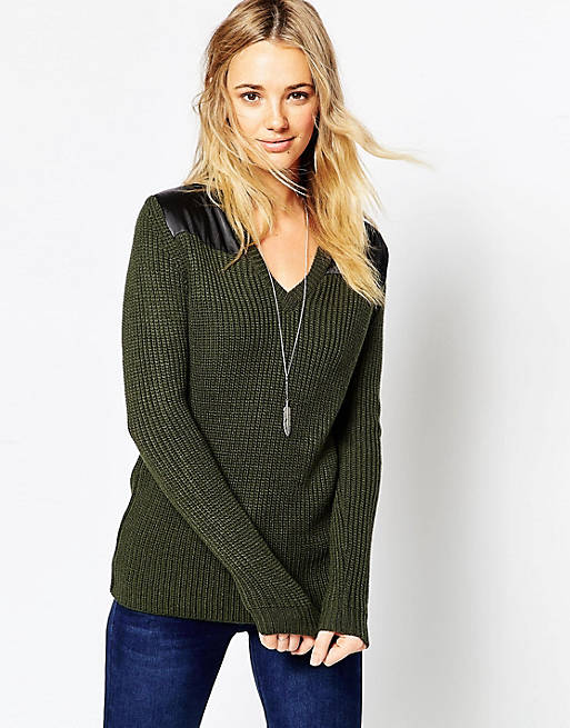 ASOS Army Sweater In Rib With Satin Panels | ASOS