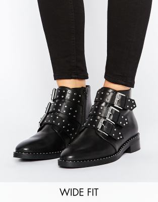 black leather studded ankle boots