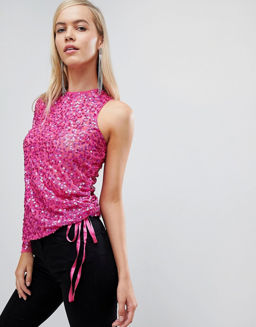 ASOS Asymmetric Top in Scatter Embellishment-Pink