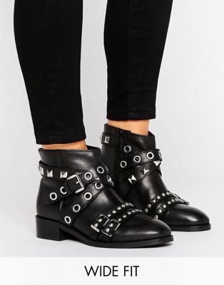 ASOS AUGUST Wide Fit Leather Hardware Ankle Boots | ASOS