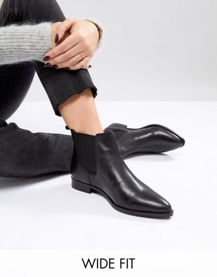 Asos Design - Asos automatic - leren chelsea boots met brede pasvorm-zwart