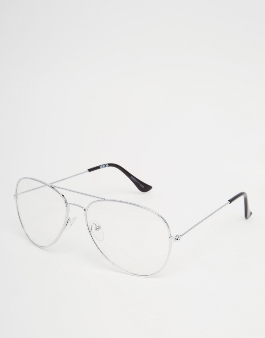 ASOS Aviator Glasses With Clear Lens-Silver